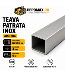 Teava patrata inox AISI 304, 60 x 60 x 4 mm, 6 metri
